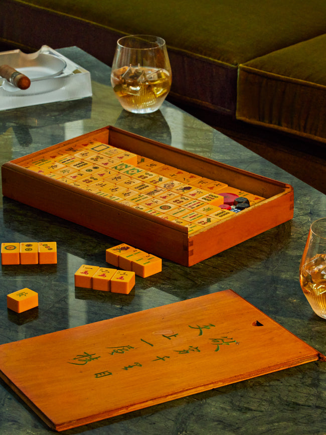 Burgundy Leather Mahjong Set by Geoffrey Parker