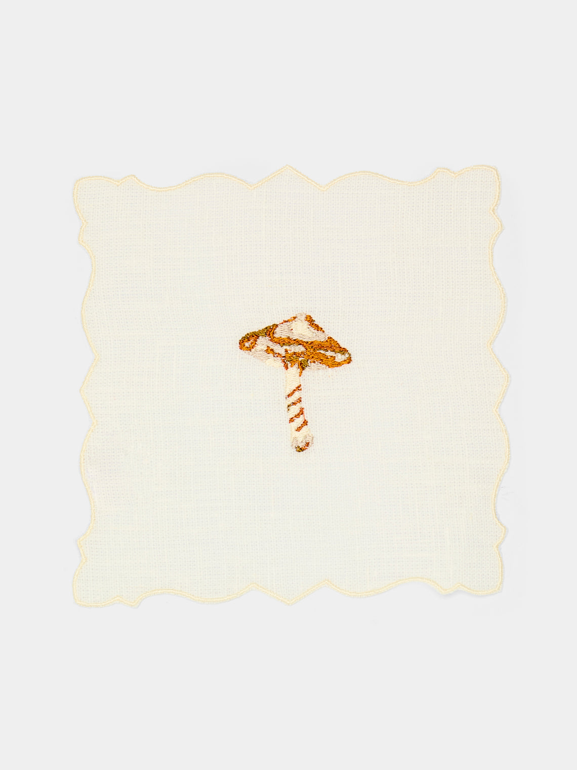 La Gallina Matta - Angelina Mushrooms Embroidered Linen Cocktail Napkins (Set of 4) -  - ABASK