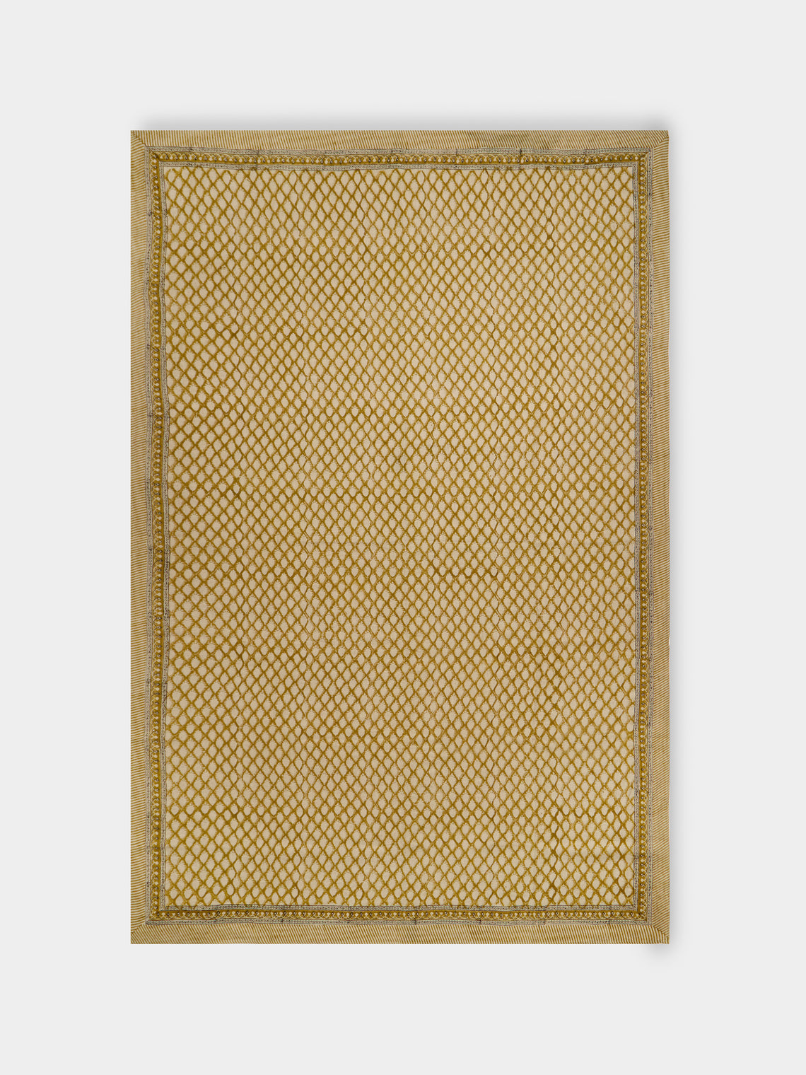 Chamois - Cypress Block-Printed Linen Small Rectangular Tablecloth -  - ABASK