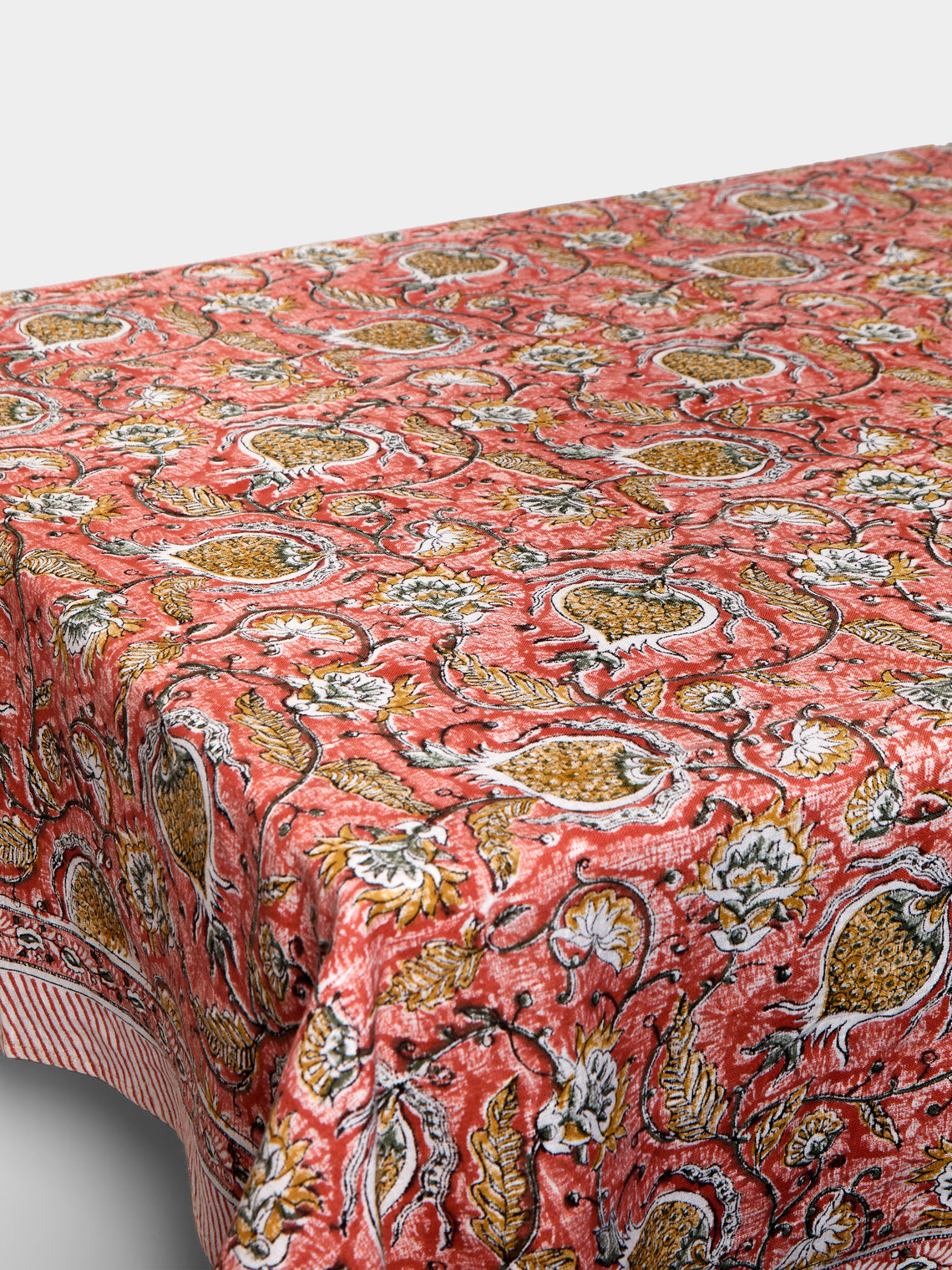 Chamois - Pomegranate Block-Printed Linen Large Rectangular Tablecloth -  - ABASK