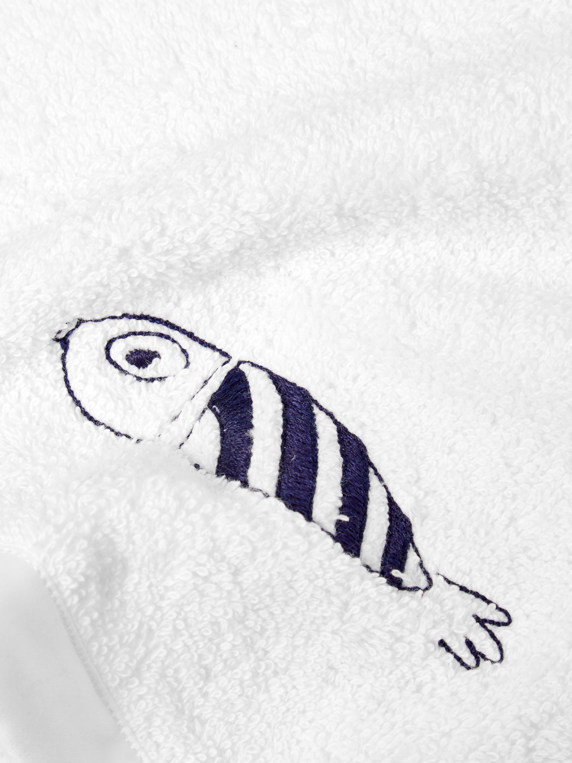Loretta Caponi - Striped Fish Hand-Embroidered Cotton Washcloth -  - ABASK