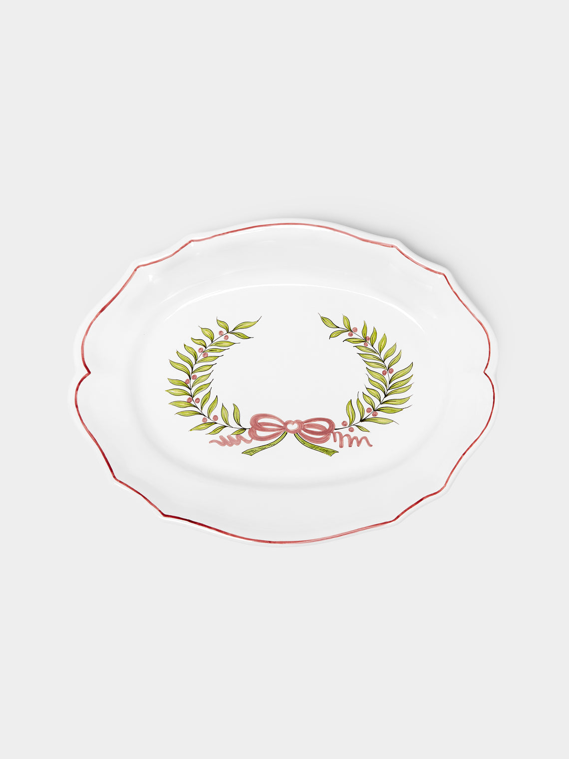 Bourg Joly Malicorne - Strasbourg Wreath Hand-Painted Ceramic Oval Serving Dish -  - ABASK - 