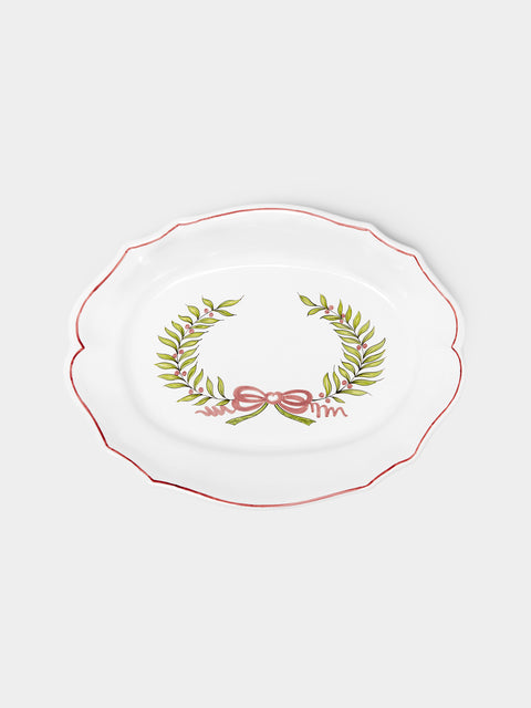 Bourg Joly Malicorne - Strasbourg Wreath Hand-Painted Ceramic Oval Serving Dish -  - ABASK - 