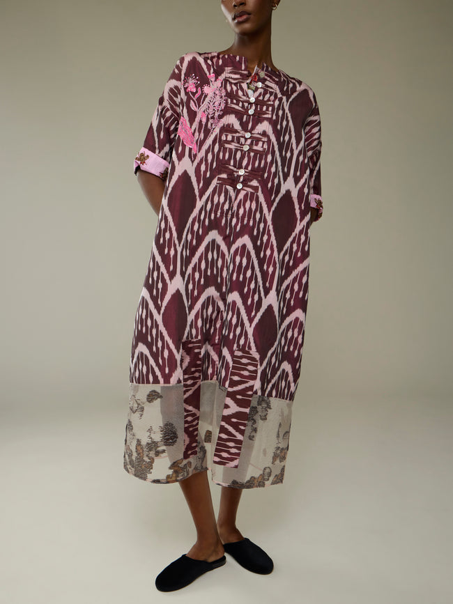 Nazzy Beglari - Hand-Loomed Ikat Silk and Cotton Dress | One Size -  - ABASK