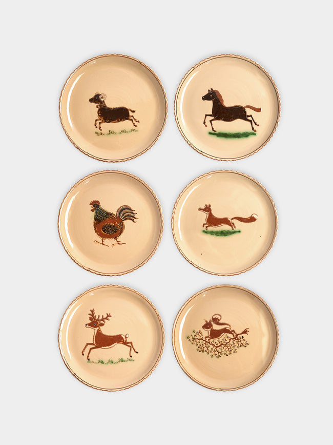 Poterie d’Évires - Animals Hand-Painted Ceramic Dinner Plates (Set of 6) -  - ABASK - 