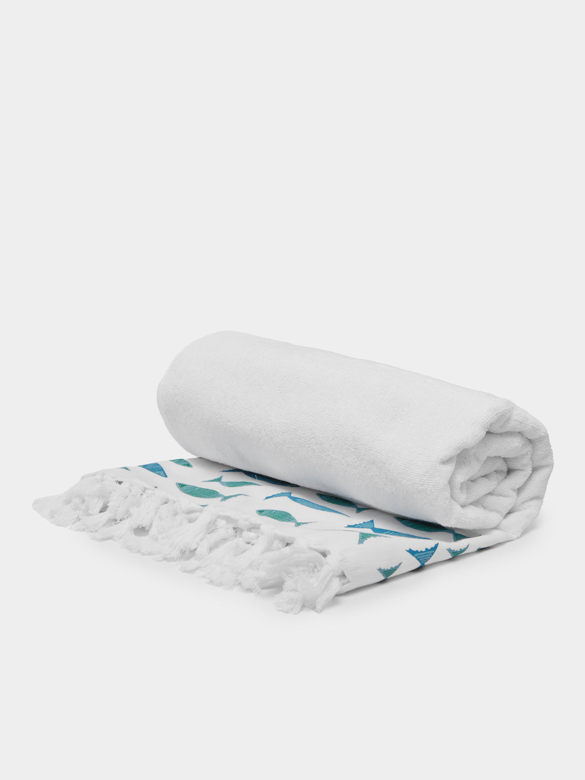 Malaika - Small Fish Hand-Printed Cotton Beach Towels (Set of 2) -  - ABASK