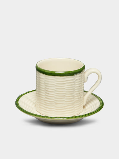 Este Ceramiche - Wicker Hand-Painted Ceramic Coffee Cups and Saucers (Set of 4) -  - ABASK - 