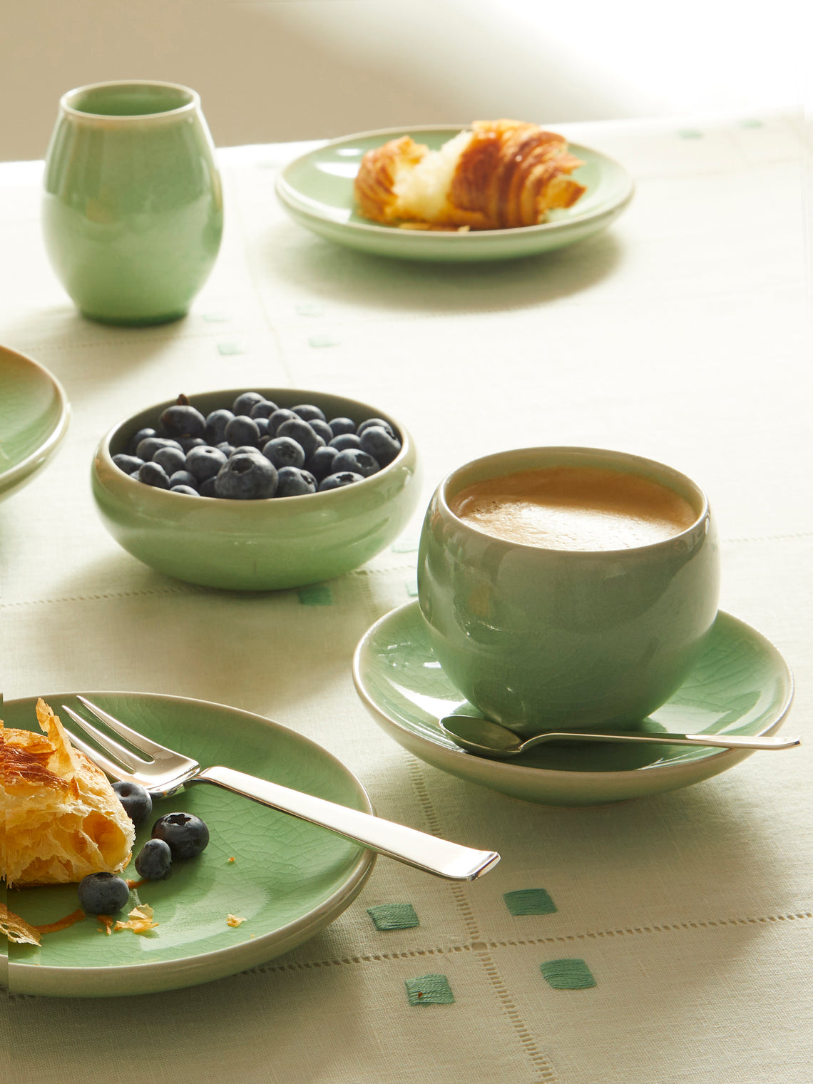 Celadon Teacups and Saucers (Set of 4)