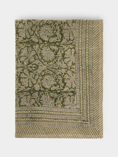 Chamois - Paradise Block-Printed Linen Large Rectangular Tablecloth -  - ABASK - 