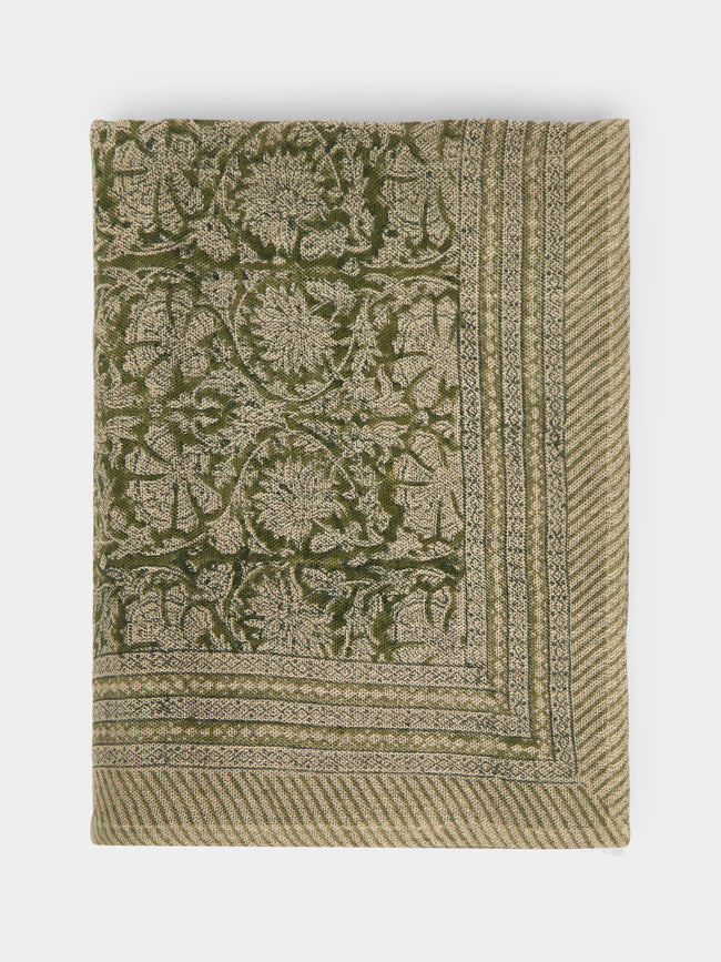 Chamois - Paradise Block-Printed Linen Large Rectangular Tablecloth -  - ABASK - 