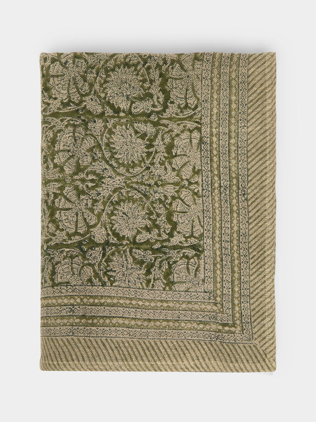 Chamois - Paradise Block-Printed Linen Rectangular Tablecloth -  - ABASK - 