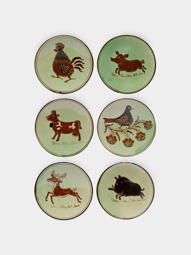 Poterie d’Évires - Animals Hand-Painted Ceramic Dessert Plates (Set of 6) -  - ABASK - 