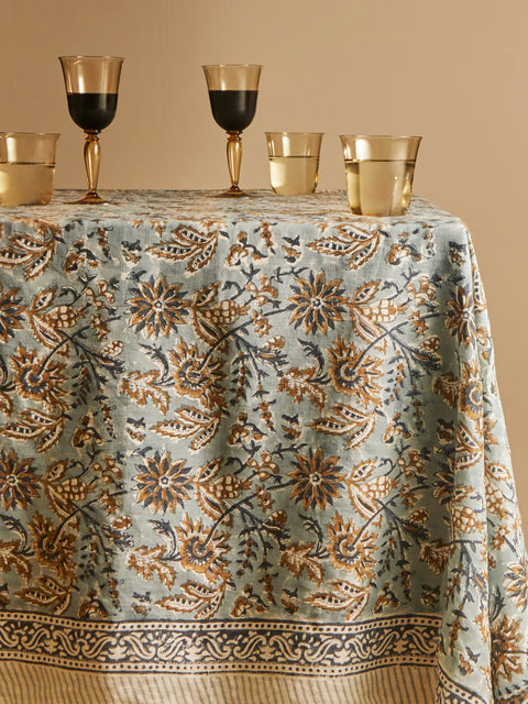 Chamois - Indian Summer Block-Printed Linen Rectangular Tablecloth -  - ABASK