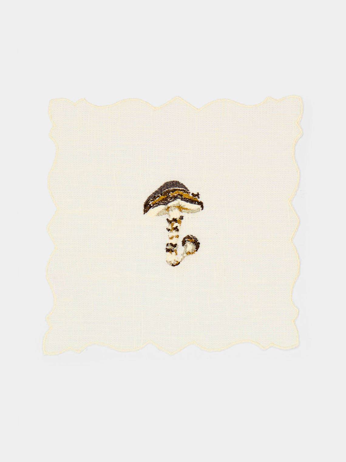 La Gallina Matta - Angelina Mushrooms Embroidered Linen Cocktail Napkins (Set of 4) -  - ABASK