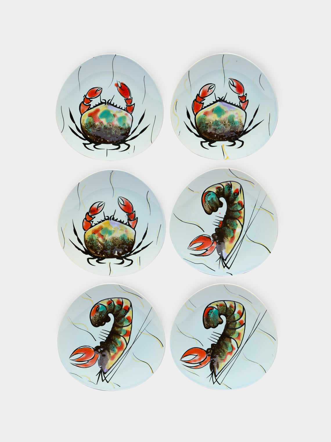 Antique and Vintage - 1950s Pornic Hand-Painted Ceramic Fish Plates (Set of 6) -  - ABASK - 