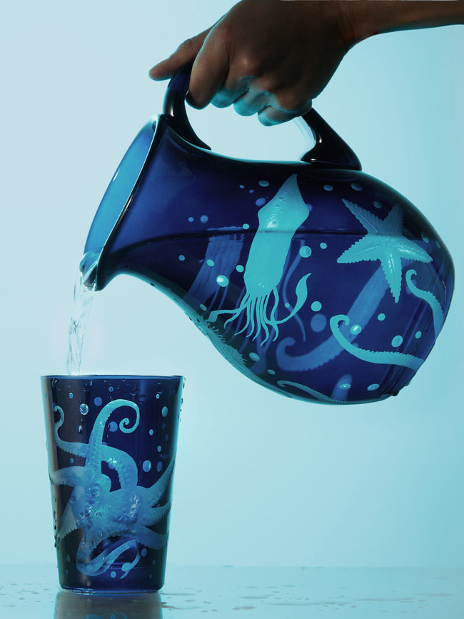 Artel - Frutti di Mare Hand-Engraved Crystal Jug - Blue - ABASK