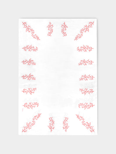 Loretta Caponi - Coral Hand-Embroidered Linen Rectangular Tablecloth -  - ABASK - 