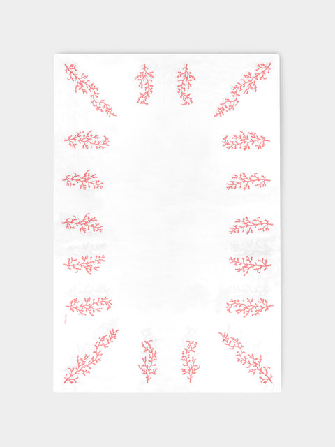 Loretta Caponi - Coral Hand-Embroidered Linen Rectangular Tablecloth -  - ABASK - 