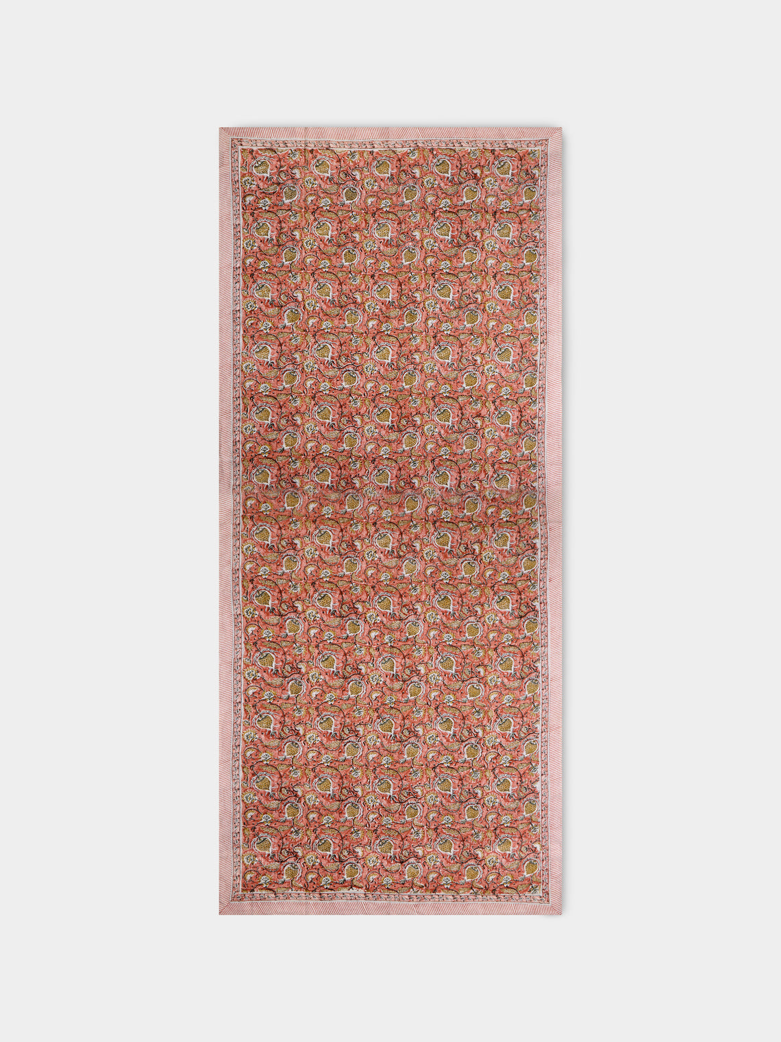 Chamois - Pomegranate Block-Printed Linen Large Rectangular Tablecloth -  - ABASK