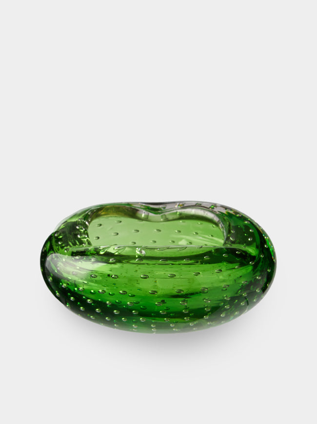 Antique and Vintage - Mid-Century Czech Glass Ashtray - Green - ABASK - 