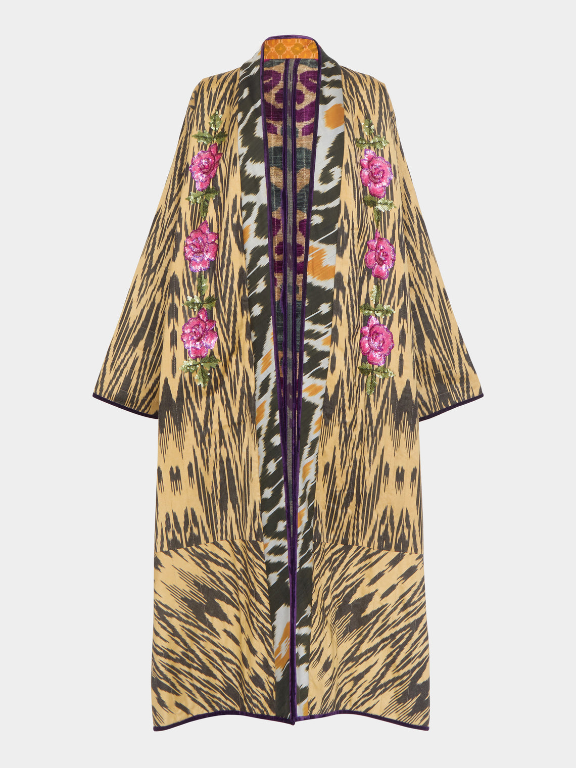 Nazzy Beglari - Hand-Loomed Ikat Velvet Reversible Robe  | One Size -  - ABASK