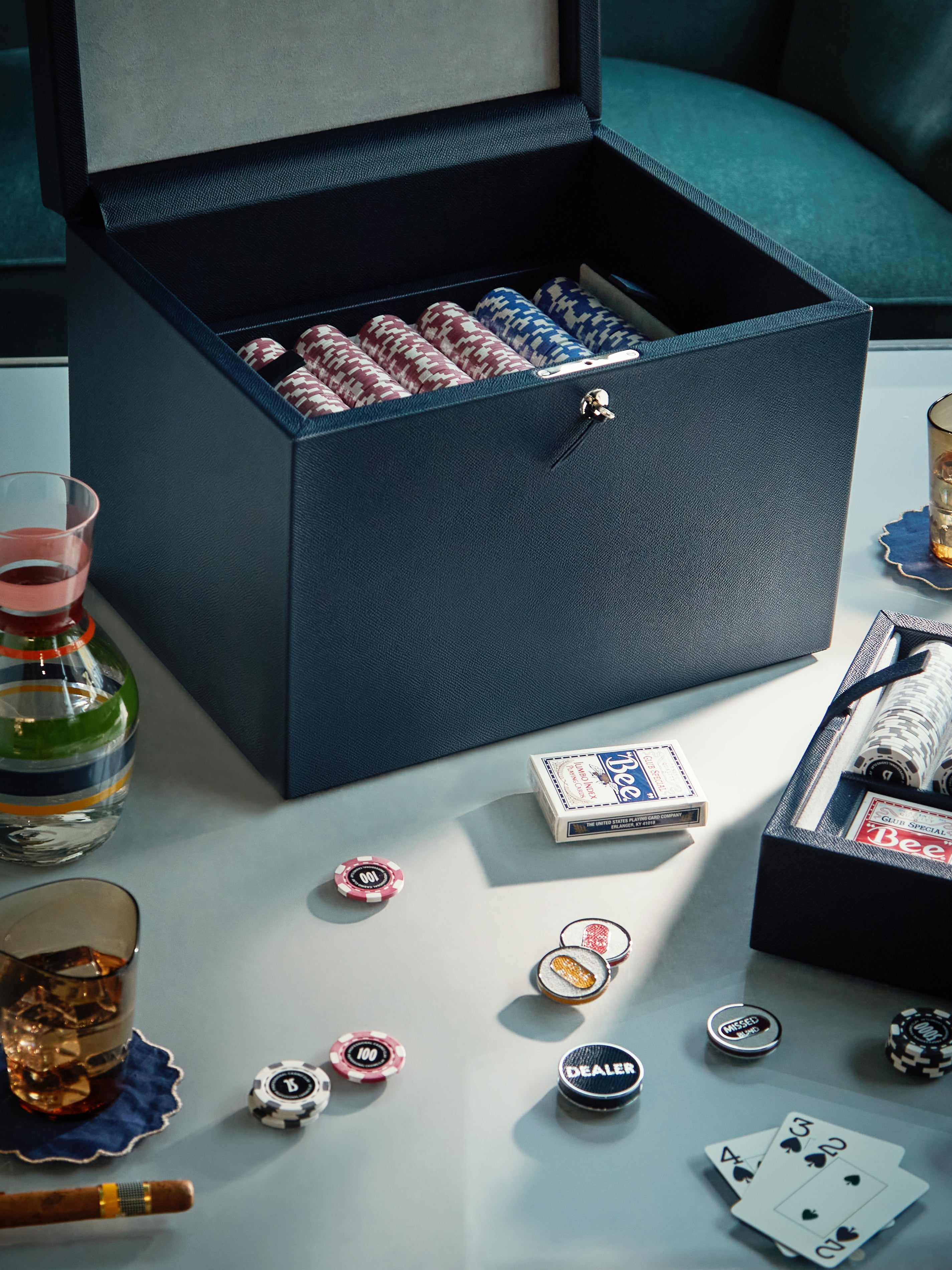 Blue Leather Poker Game Chest by Geoffrey Parker