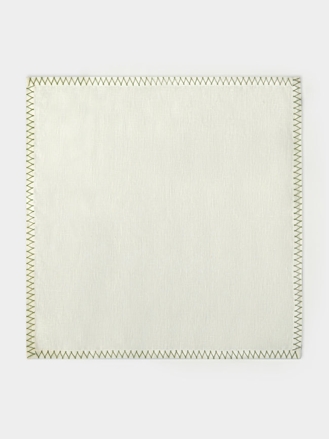 Anut Cairo - Zigzag Hand-Embroidered Linen Napkins (Set of 4) -  - ABASK - 