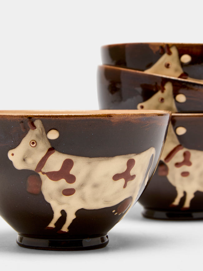 Poterie d’Évires - Cows Hand-Painted Ceramic Cereal Bowls (Set of 4) -  - ABASK