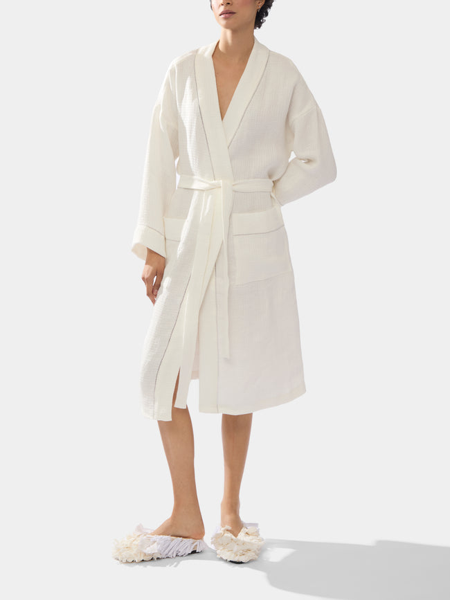 Volga Linen - Liège Hem-Stitch Linen Robe | Size: S -  - ABASK