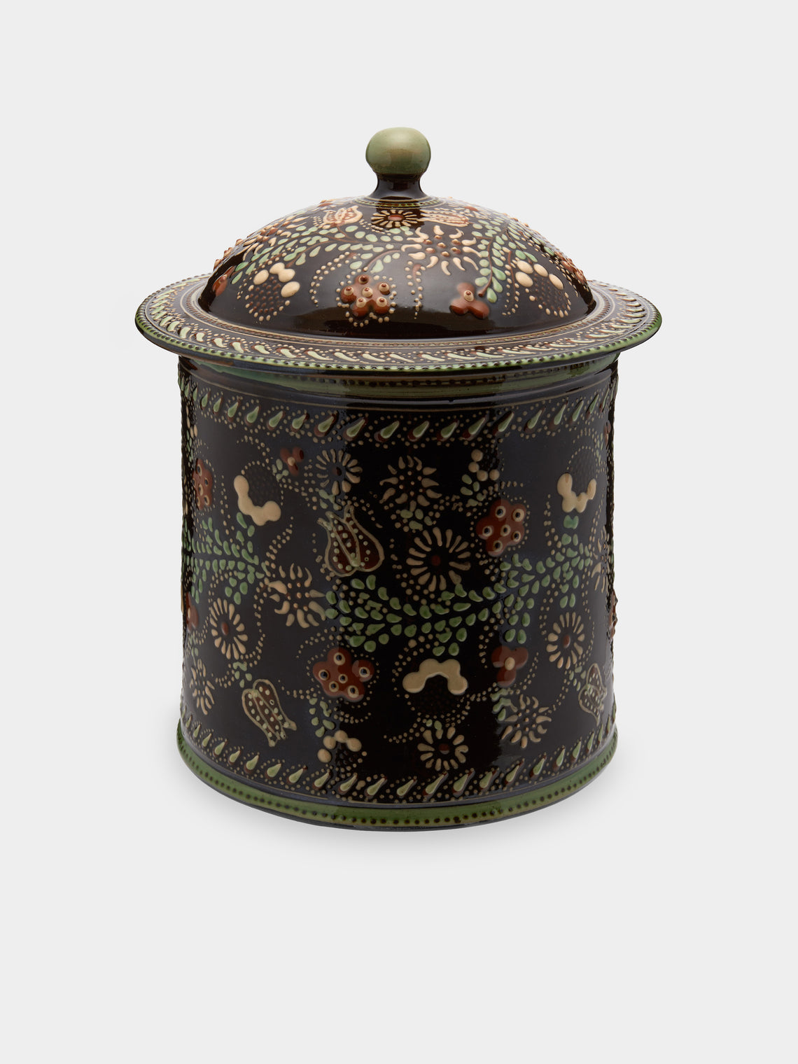 Poterie d’Évires - Flowers Hand-Painted Ceramic Large Lidded Pot -  - ABASK - 