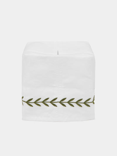 Heirlooms - Laurel Leaf Embroidered Linen Rectangular Tissue Box -  - ABASK - 