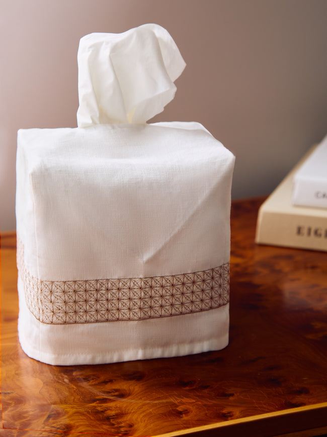 Heirlooms - Marrakech Embroidered Linen Rectangular Tissue Box -  - ABASK