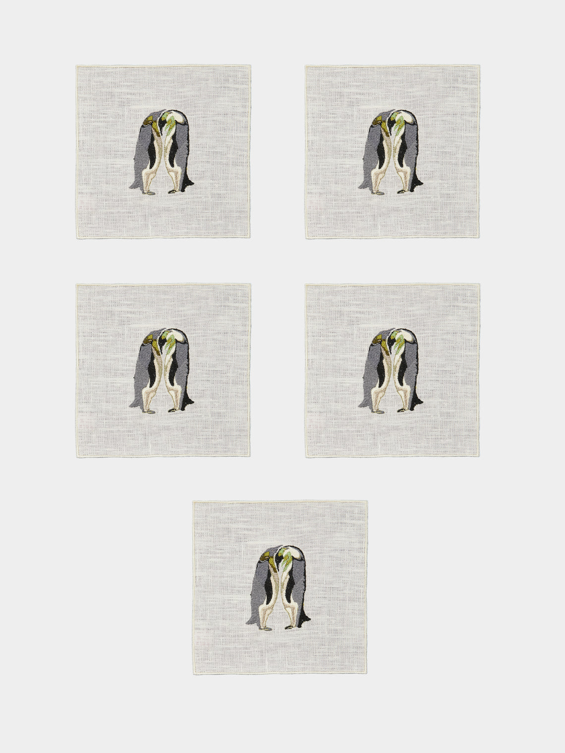 La Gallina Matta - Penguins Embroidered Linen Cocktail Napkins (Set of 5) -  - ABASK - 