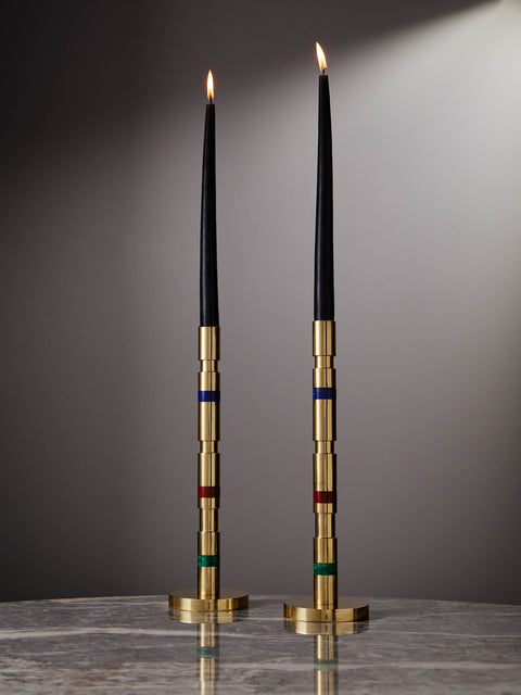 Viya - Majestic Brass and Semi-Precious Stone Candlesticks (Set of 2) -  - ABASK