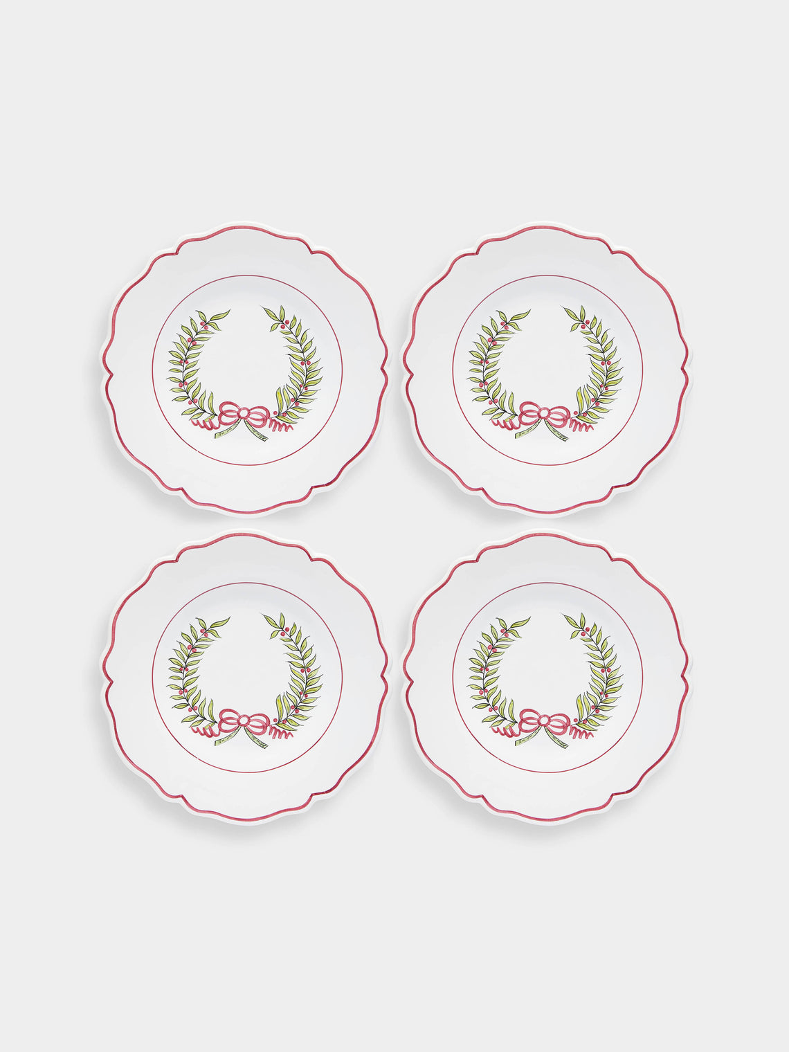 Bourg Joly Malicorne - Strasbourg Wreath Hand-Painted Ceramic Dessert Plates (Set of 4) -  - ABASK