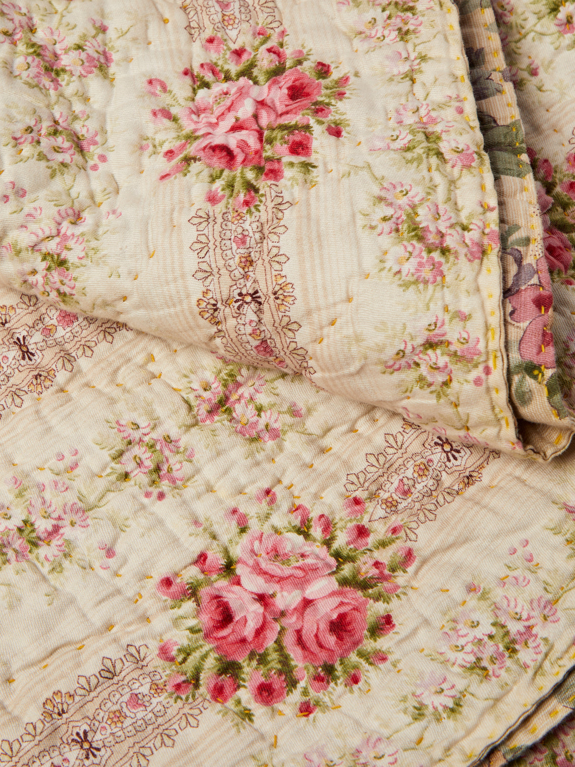 Antique and Vintage - 1910s Welsh Floral Wholecloth Quilt -  - ABASK