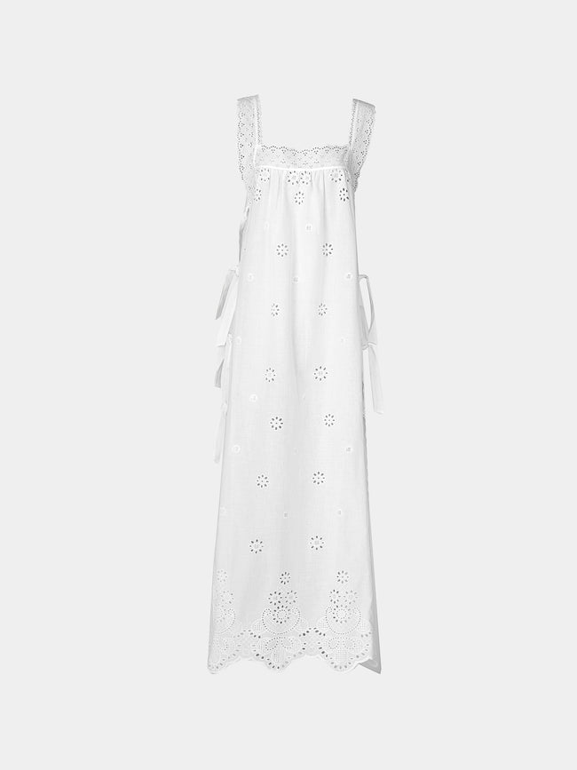 Loretta Caponi - Fiocco Embroidered Cotton Long Dress | Size: L -  - ABASK - 