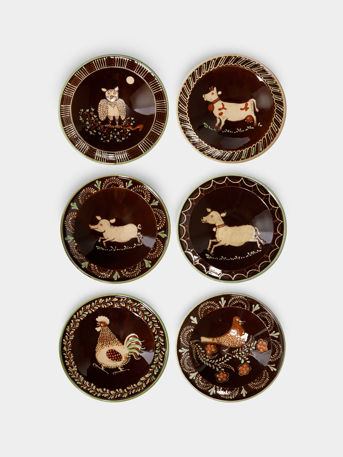 Poterie d’Évires - Animals Hand-Painted Ceramic Breakfast Bowls (Set of 6) -  - ABASK - 