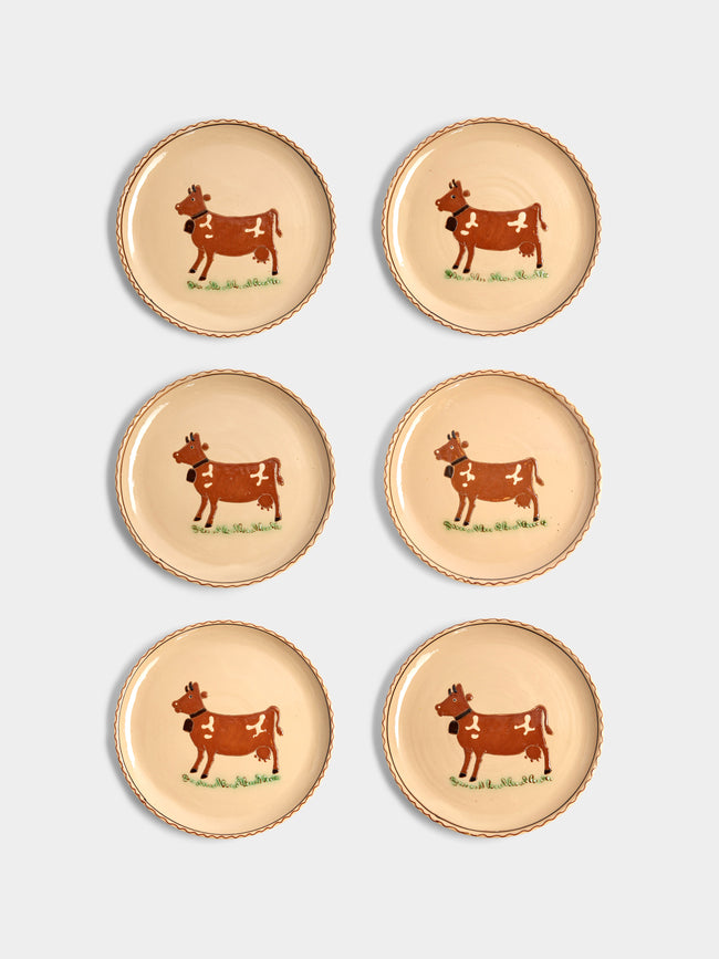 Poterie d’Évires - Cows Hand-Painted Ceramic Dinner Plates (Set of 6) -  - ABASK - 