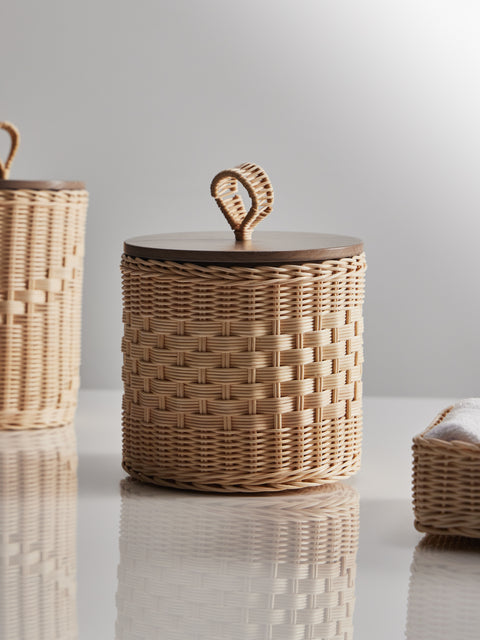 Mila Maurizi - Perla Handwoven Wicker and Wood Lidded Container -  - ABASK