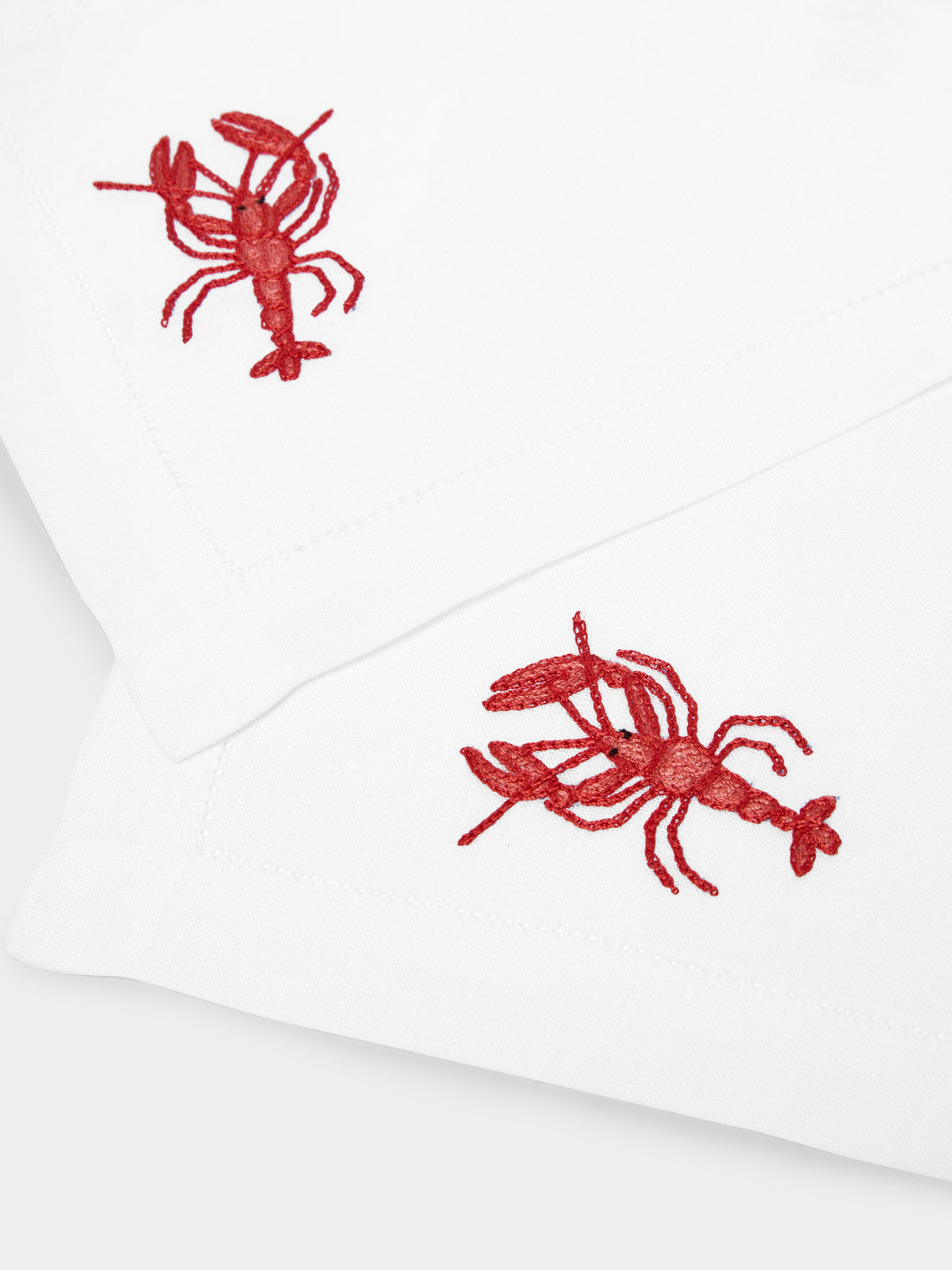 Loretta Caponi - Lobster Hand-Embroidered Linen Cocktail Napkins (Set of 6) -  - ABASK