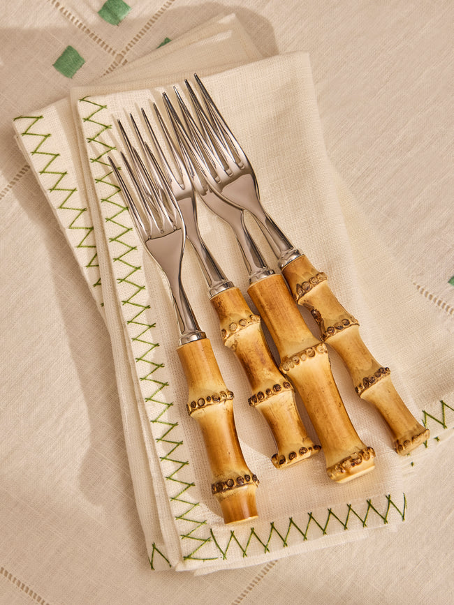 Zigzag Hand-Embroidered Linen Napkins (Set of 4)