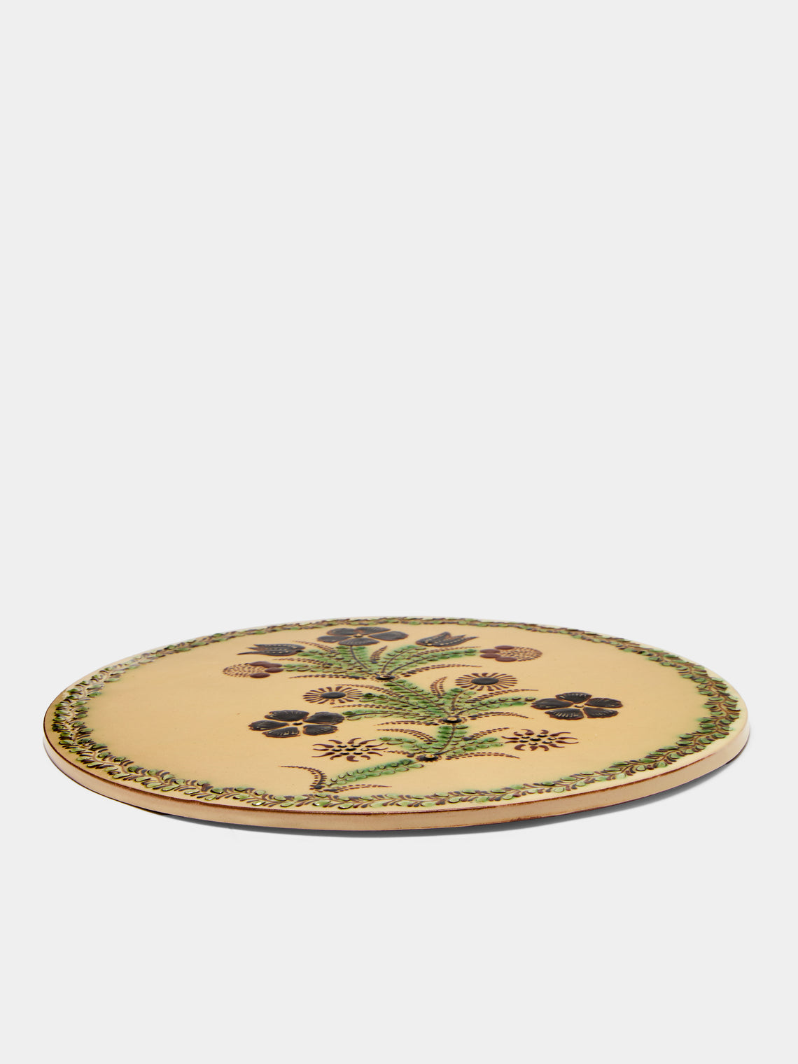 Poterie d’Évires - Flowers Hand-Painted Ceramic Flat Platter -  - ABASK