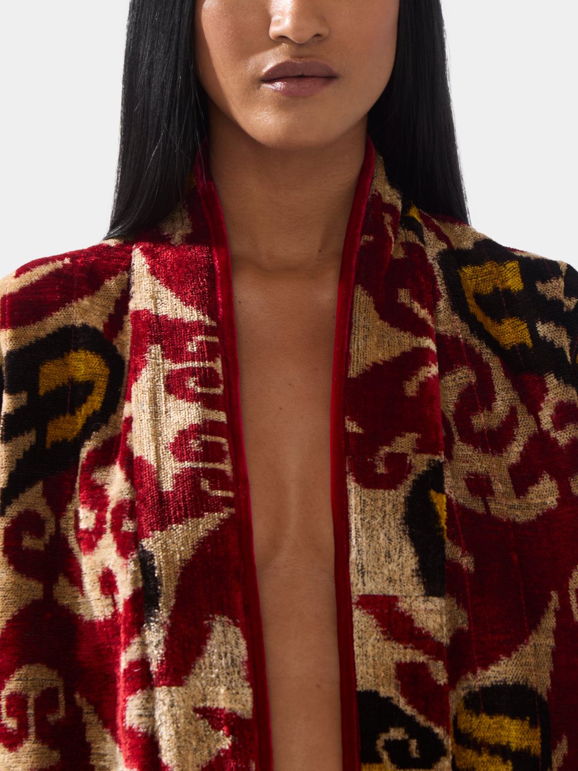 Nazzy Beglari - Hand-Loomed Ikat Velvet Reversible Robe  | One Size -  - ABASK