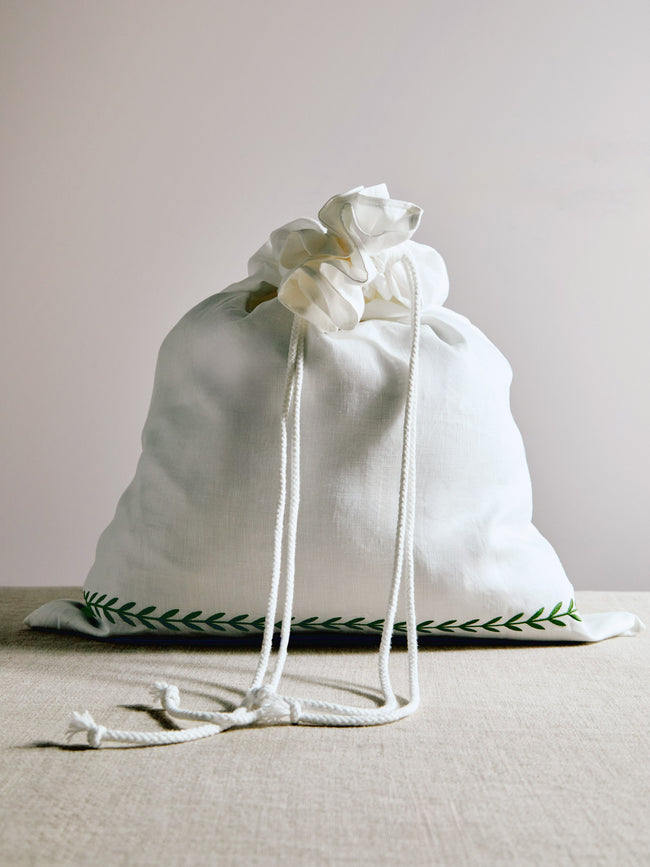 Heirlooms - Laurel Leaf Embroidered Linen Laundry Bag -  - ABASK