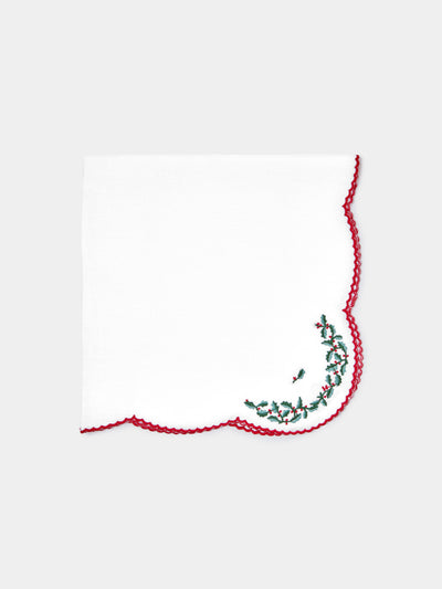 Loretta Caponi - Holly Hand-Embroidered Linen Napkins (Set of 6) -  - ABASK - 