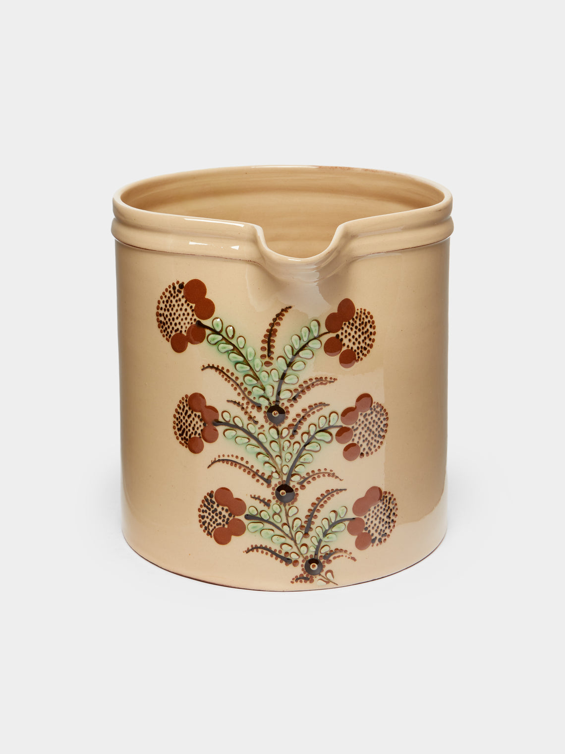 Poterie d’Évires - Flowers Hand-Painted Ceramic Large Straight-Edge Jug -  - ABASK