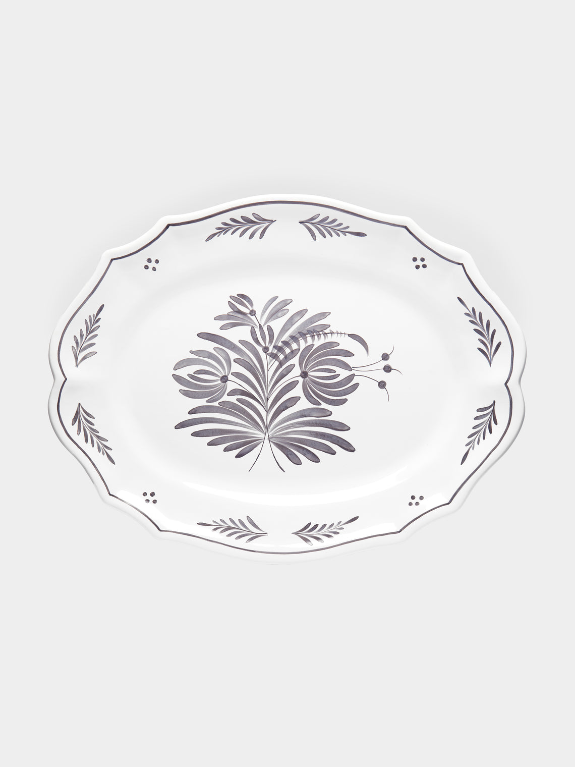 Bourg Joly Malicorne - Antique Fleurs Hand-Painted Ceramic Large Oval Serving Dish -  - ABASK - 