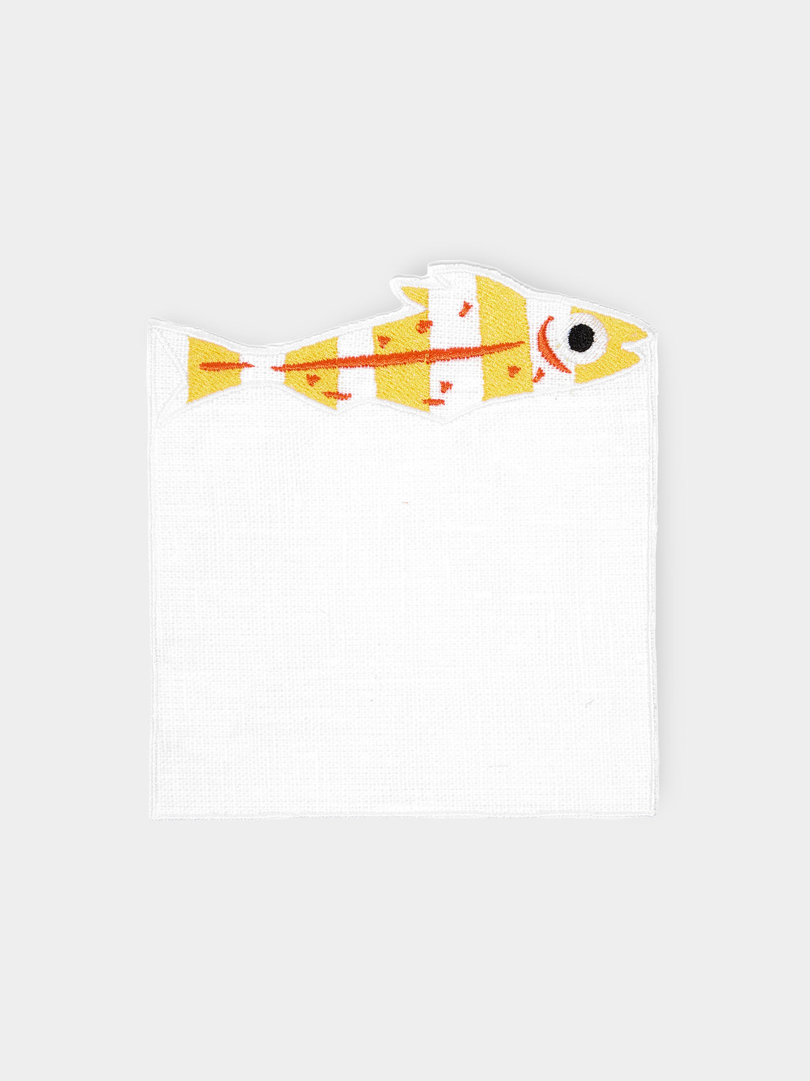 La Gallina Matta - Sardines Embroidered Linen Cocktail Napkins (Set of 4) -  - ABASK