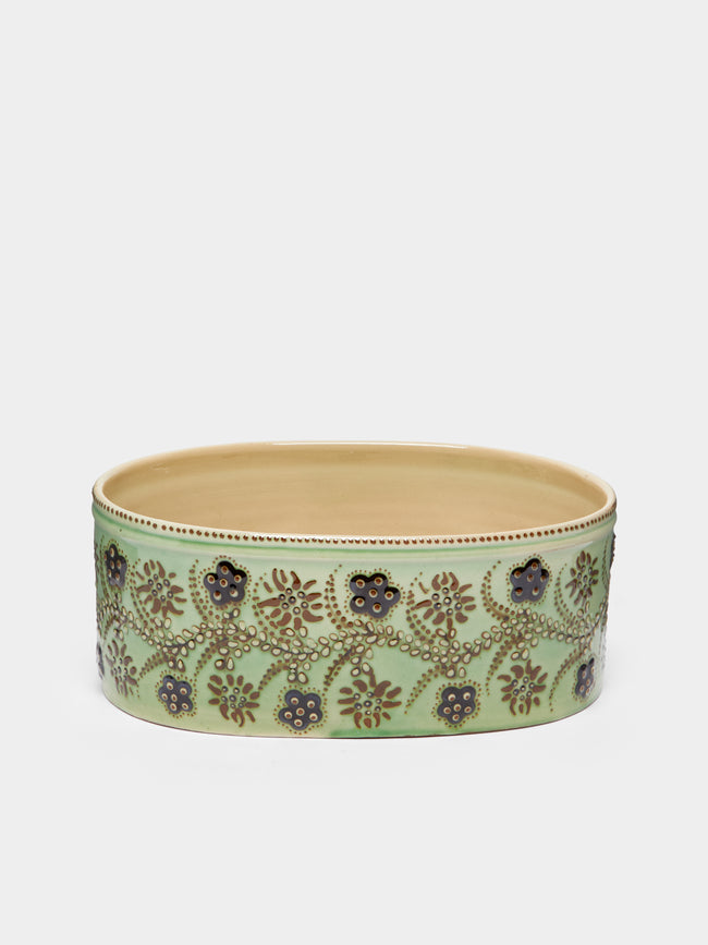 Poterie d’Évires - Flowers Hand-Painted Ceramic Oval Serving Dish -  - ABASK - 